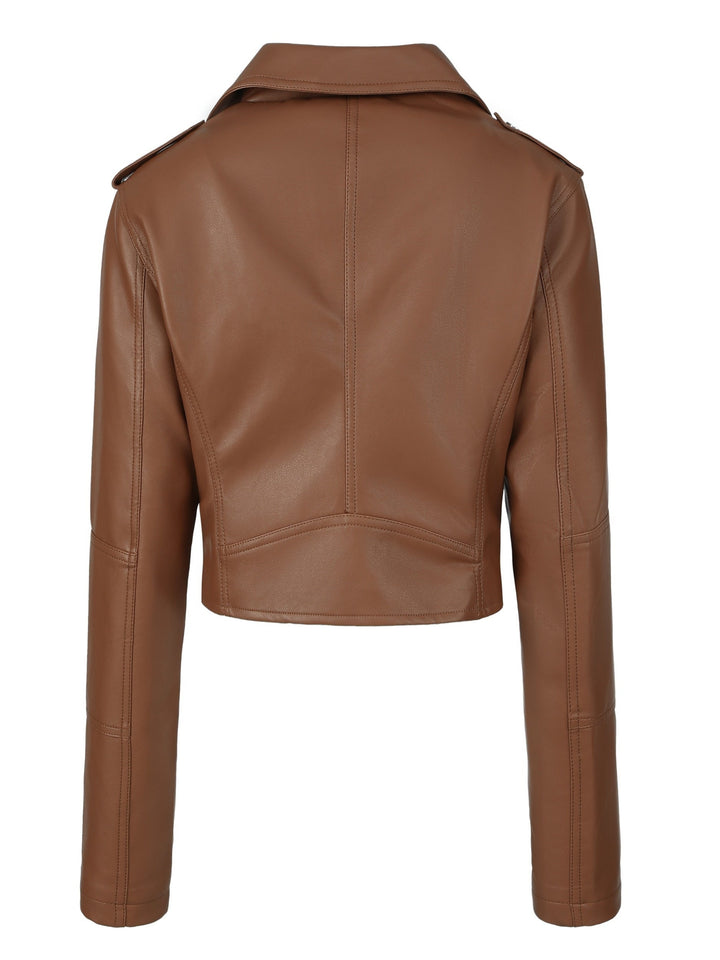 Levoire | Veste En Simili-Cuir Cropped Avec Zip Et Manches Longues