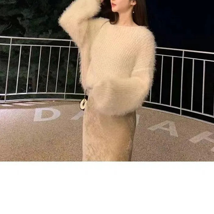 Levoire | Pull fille à col rond et manches bouffantes Abricot Taille libre