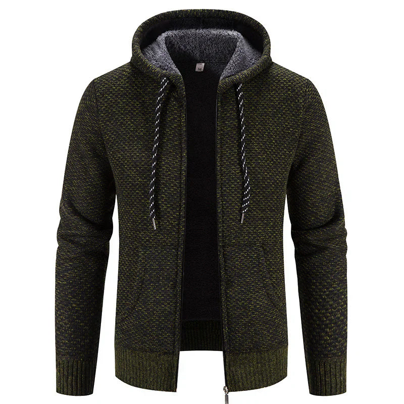 Levoire | Pull En Tricot Pour Hommes Avec Capuche Et Revêtement En Fleece Vert