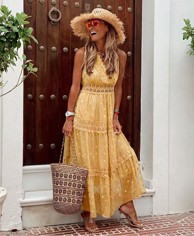 Levoire | Robe Maxi Élégante Cintrée Jaune
