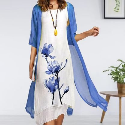 Levoire | Robe légère avec imprimé floral et kimono transparent Bleu