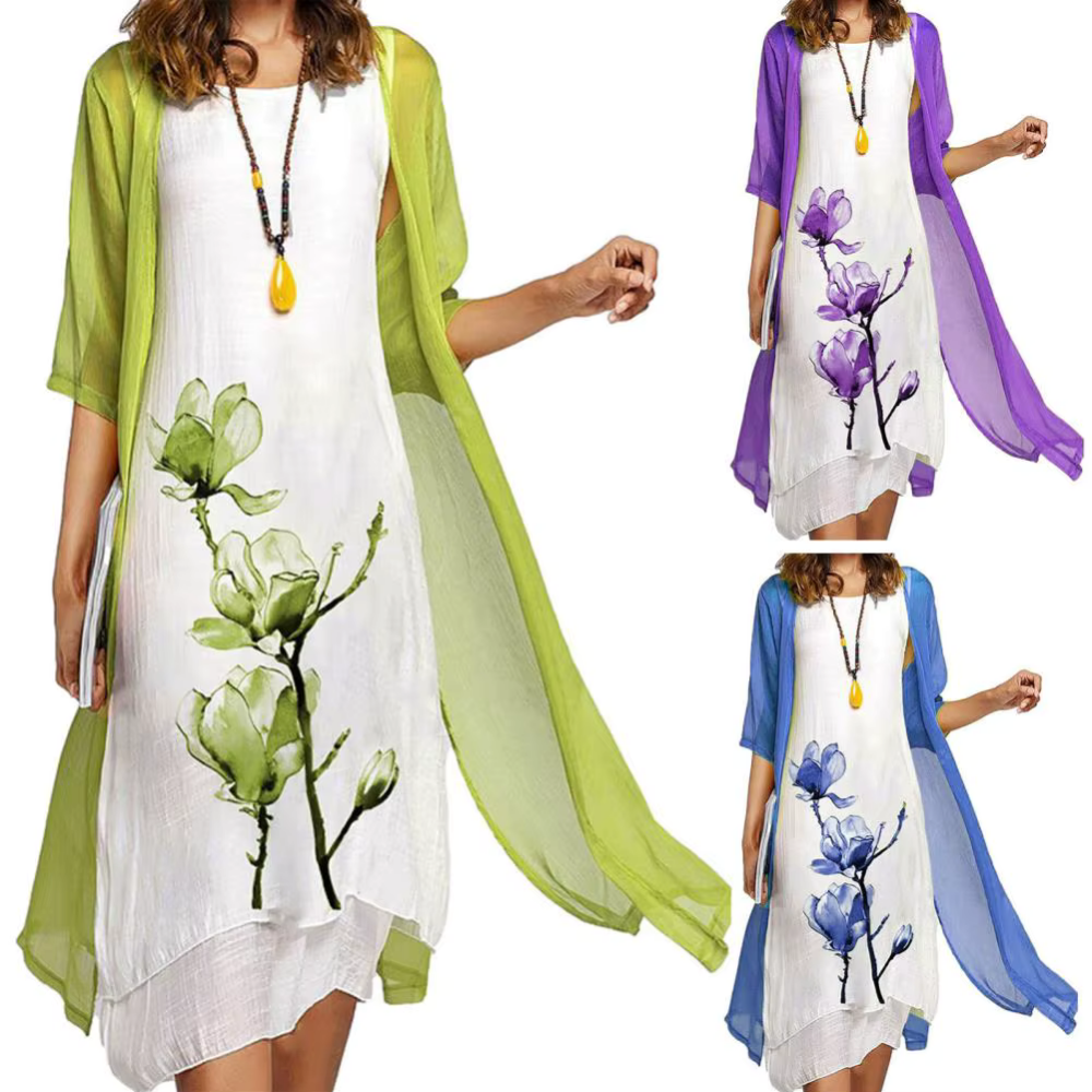 Levoire | Robe légère avec imprimé floral et kimono transparent