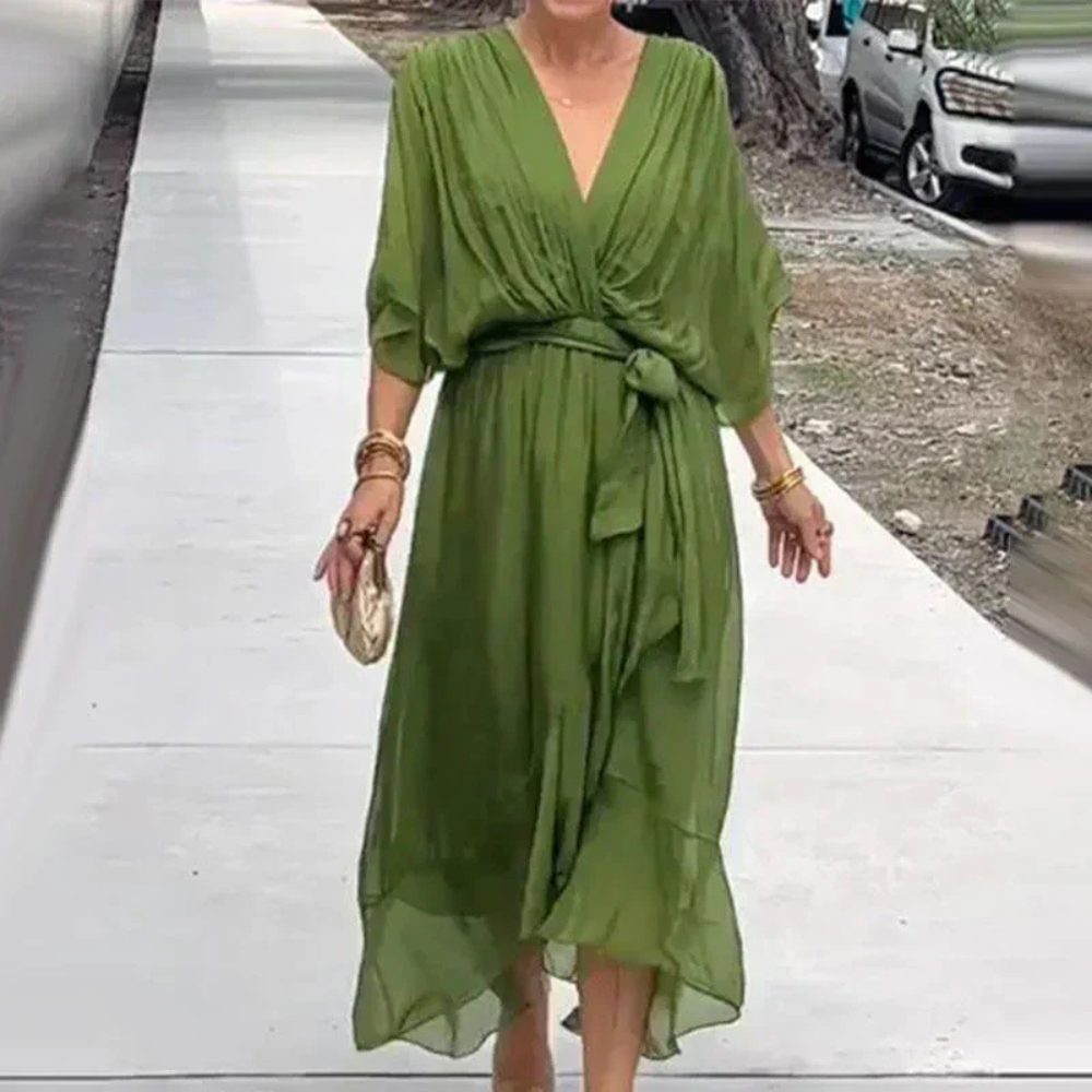 Levoire | Élégante Robe Midi À Retournement Vert