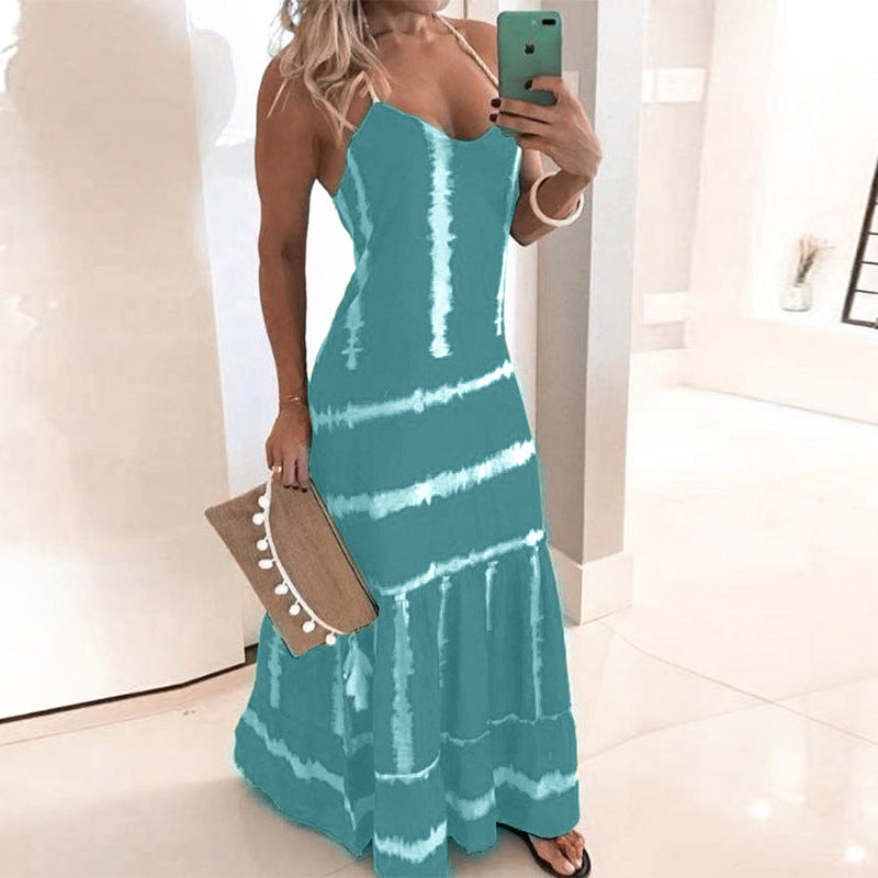 Robe maxi à bretelles spaghetti pour femmes avec détails de florescence Levoire