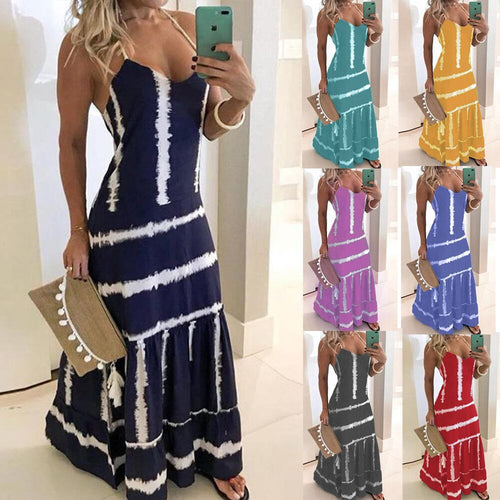 Robe maxi à bretelles spaghetti pour femmes avec détails de florescence Levoire