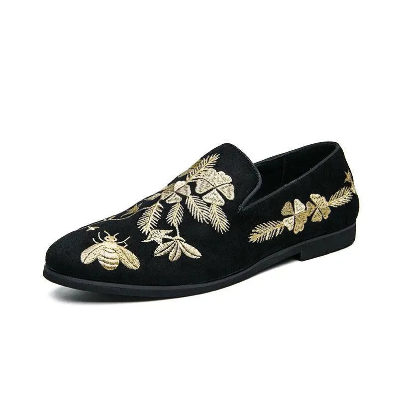 Levoire | Élégant mocassins en daim pour hommes en velours, avec broderies dorées 22 5 Noir