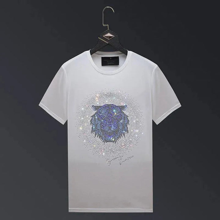 Levoire | T-shirt homme avec tête de tigre et strass Blanc