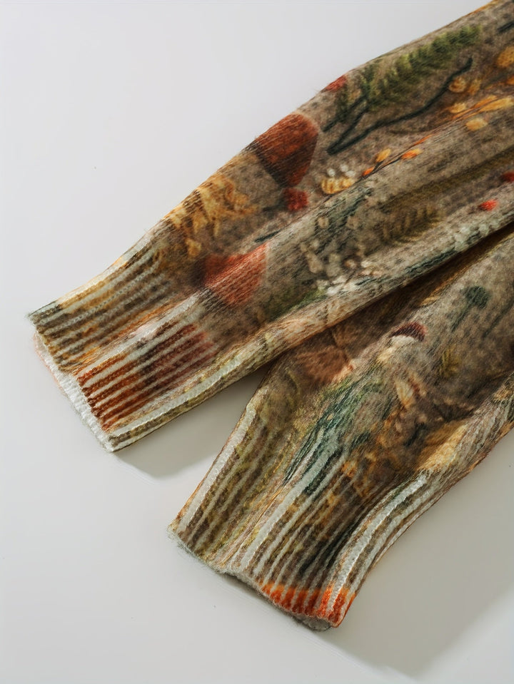 Levoire | Pull Élégant Avec Encolure Ronde Et Motif De Fleurs Et De Plantes