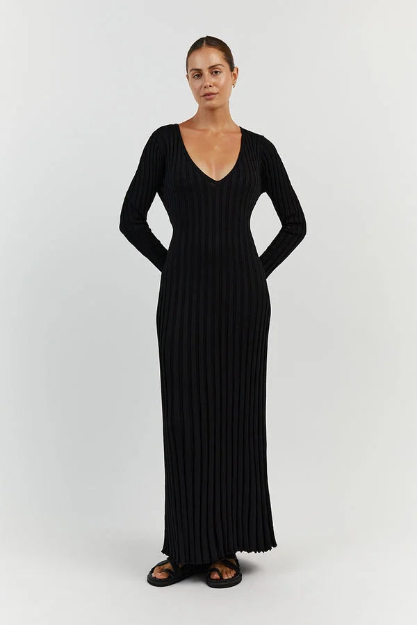 Levoire | Robe Midi Tricot Avec Décolleté En V Et Manches