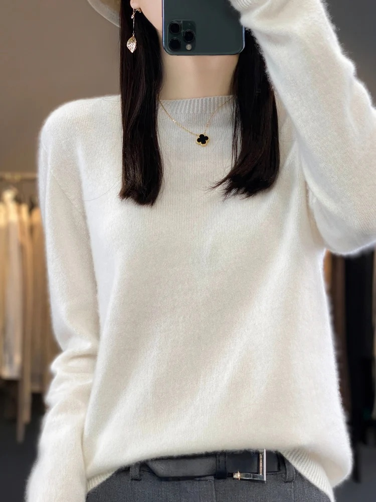 Levoire | Cachemire Tricot Femmes Col Ronde, Doux & Chaud Luxe Blanc