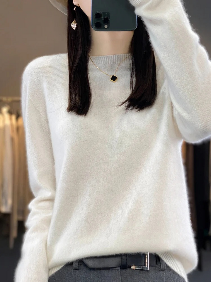 Levoire | Cachemire Tricot Femmes Col Ronde, Doux & Chaud Luxe Blanc
