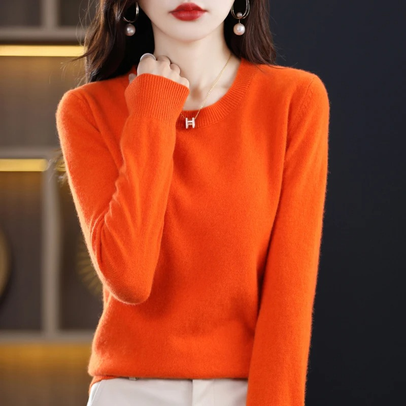 Levoire | Kasmirusvetimen Femmes Classique Col Rond, Doux & Élégant Orange