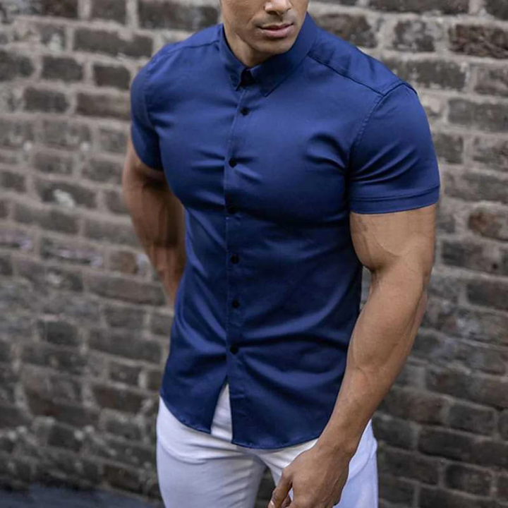 Levoire | Chemise Slim à Manches Courtes à Boutons Bleu foncé