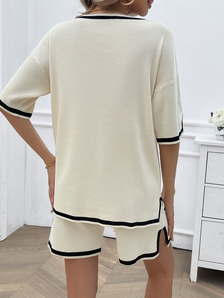 Levoire | Printemps Prêt Contraste V Décolleté Haut Et Short Court Ensemble
