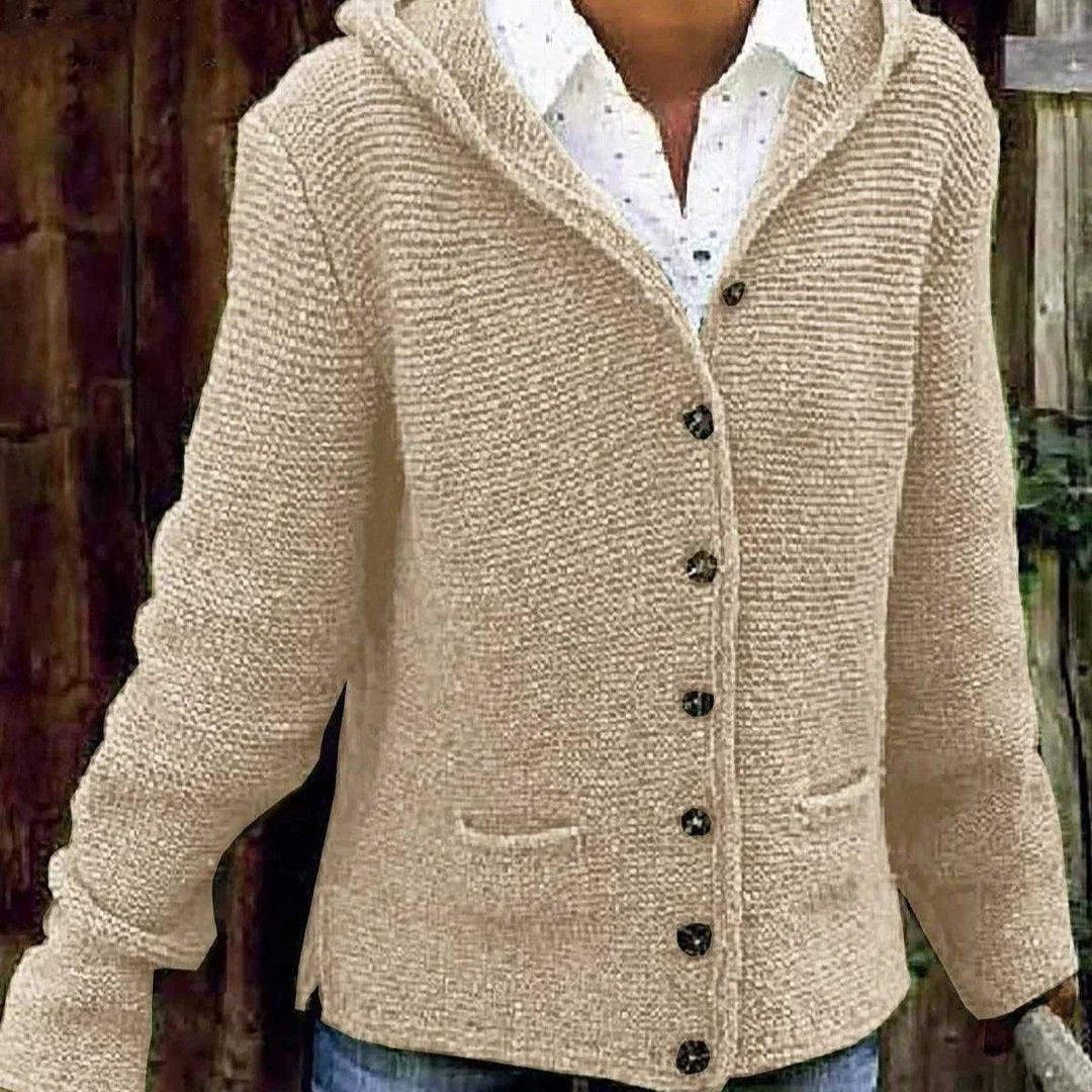 Levoire | Veste À Capuche Tricotée À Manches Longues Avec Boutons Khaki