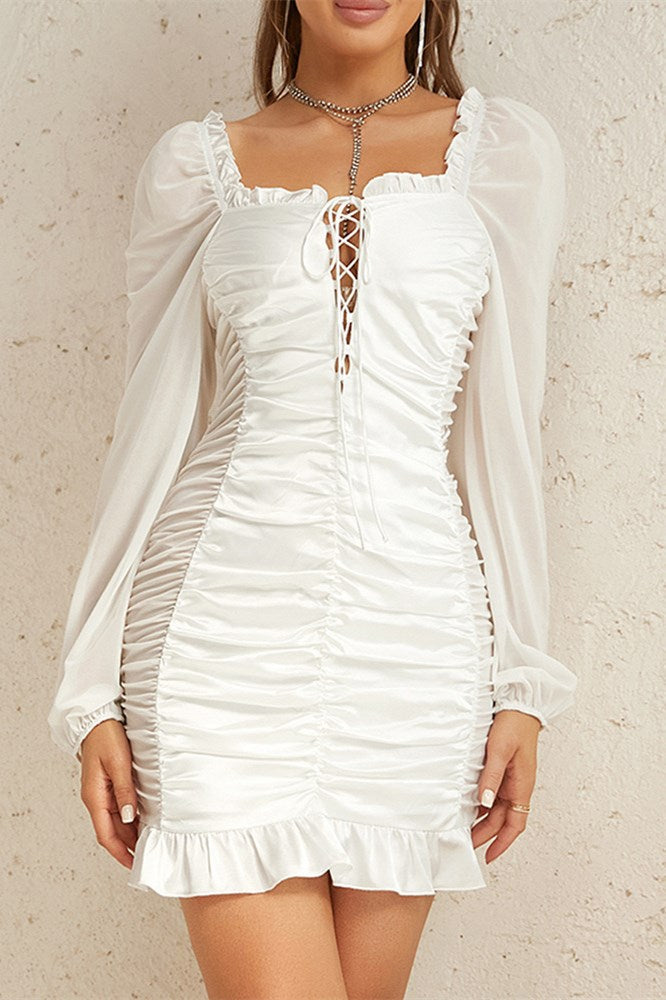 Levoire | Découpe carrée lacée volants mini robe Blanc