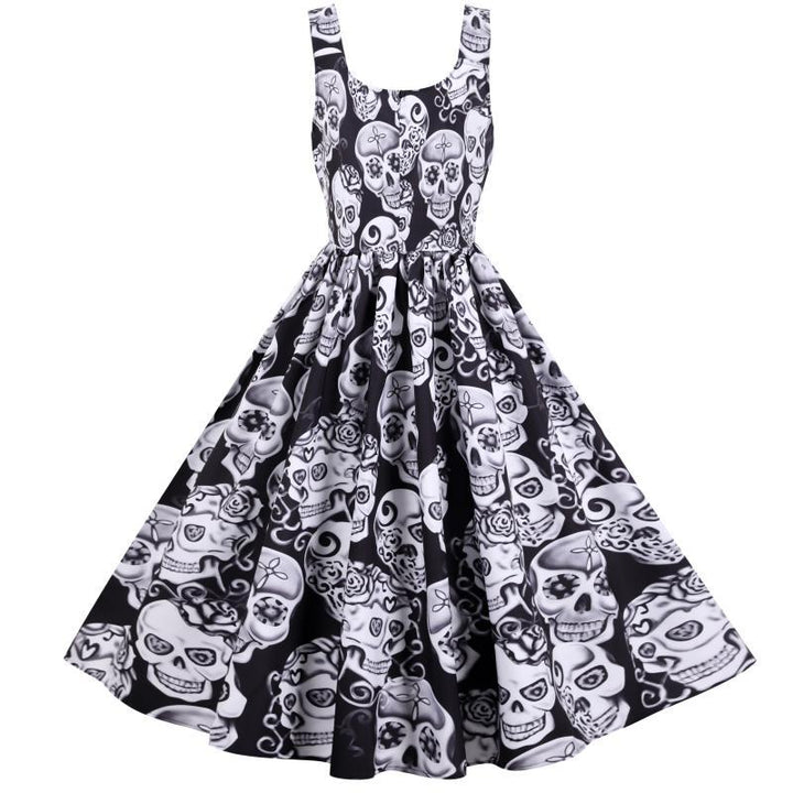 Robe A-Ligne Rétro pour Femme avec Design de Crâne et Jupe Volumineuse Levoire