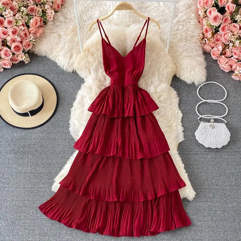 Levoire | Robe longue avec décolleté en V de style français Rot Une taille