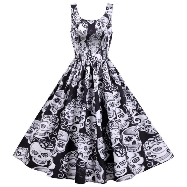 Robe A-Ligne Rétro pour Femme avec Design de Crâne et Jupe Volumineuse Levoire