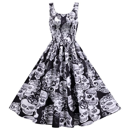 Robe A-Ligne Rétro pour Femme avec Design de Crâne et Jupe Volumineuse Levoire