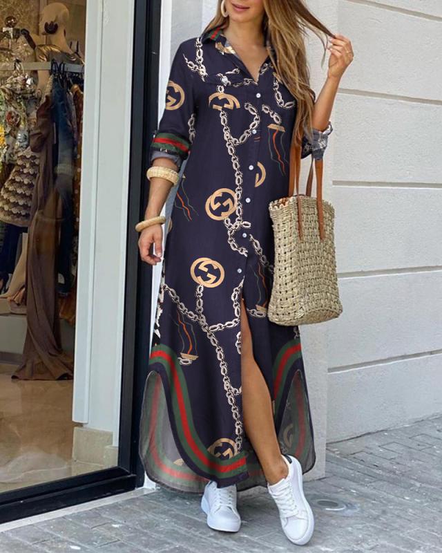 Robe chemise pour femmes avec motif élégant et fentes latérales Levoire