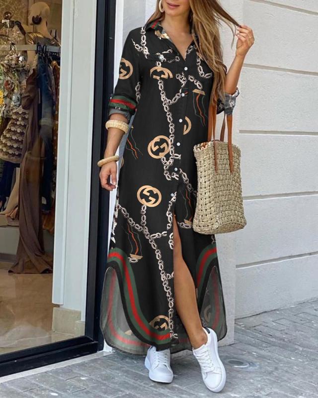 Robe chemise pour femmes avec motif élégant et fentes latérales Levoire