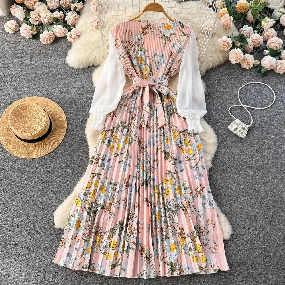 Levoire | Robe avec imprimé ethnique pour femmes, dotée d'un motif floral à nouer Blumen Rose Taille libre