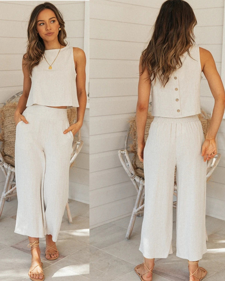 Ensemble décontracté féminin à deux pièces avec haut court et pantalon large Style Levoire