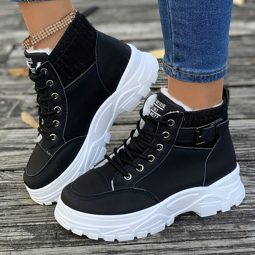 Levoire | Bottes Courtes Élégantes Pour Femmes À Semelle Épaisse Et Avec Lacets Noir