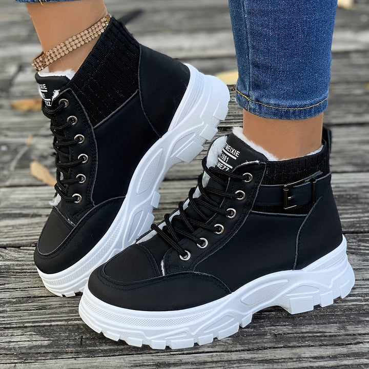 Levoire | Bottes Courtes Élégantes Pour Femmes À Semelle Épaisse Et Avec Lacets Noir