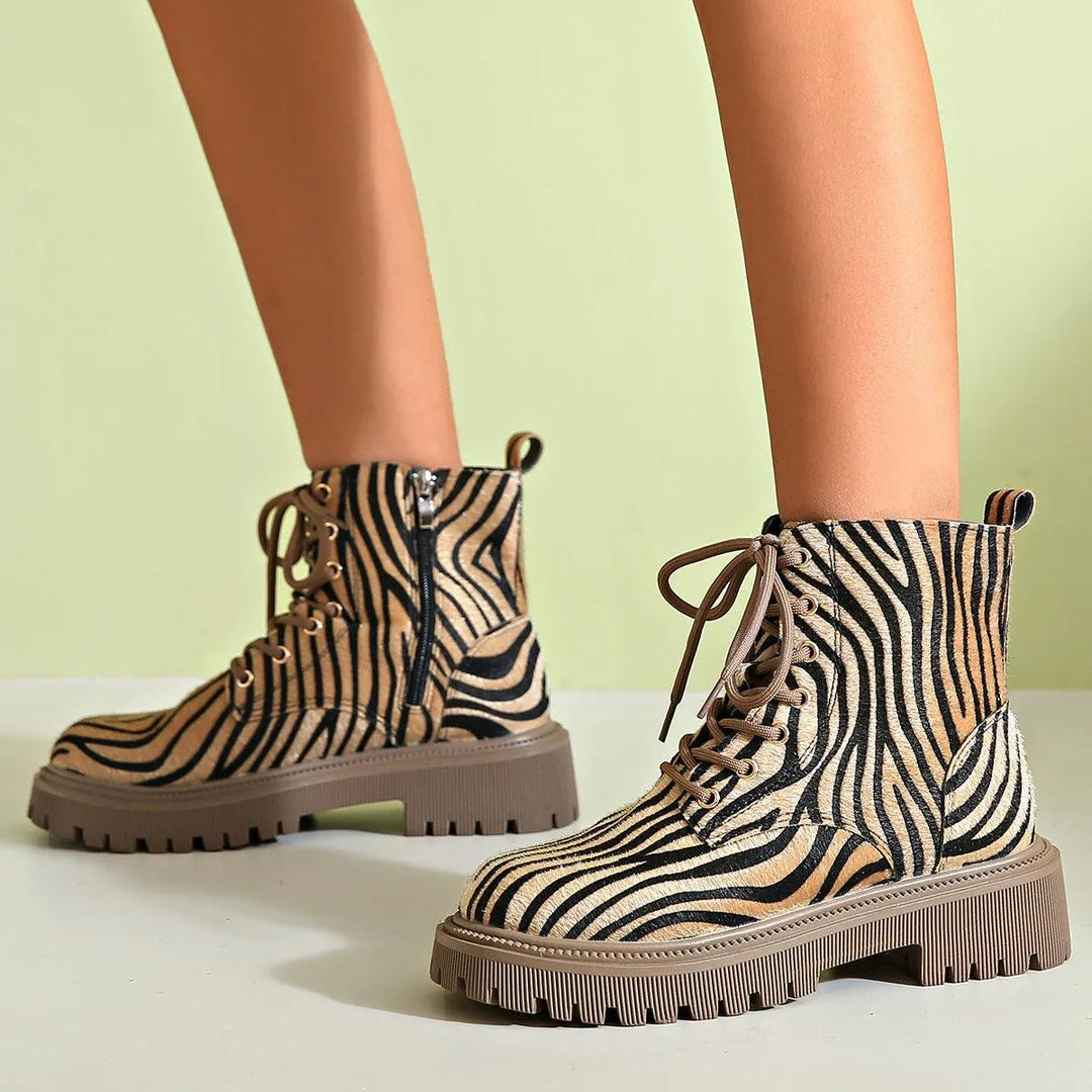 Levoire | Bottes à semelle épaisse et lacets avec motif léopard Rayures zèbre