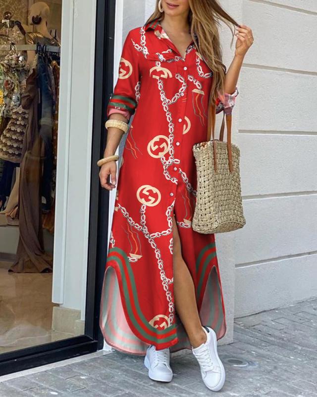 Robe chemise pour femmes avec motif élégant et fentes latérales Levoire