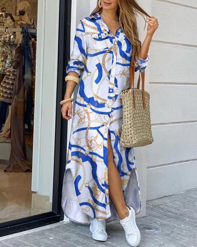 Robe chemise pour femmes avec motif élégant et fentes latérales Levoire
