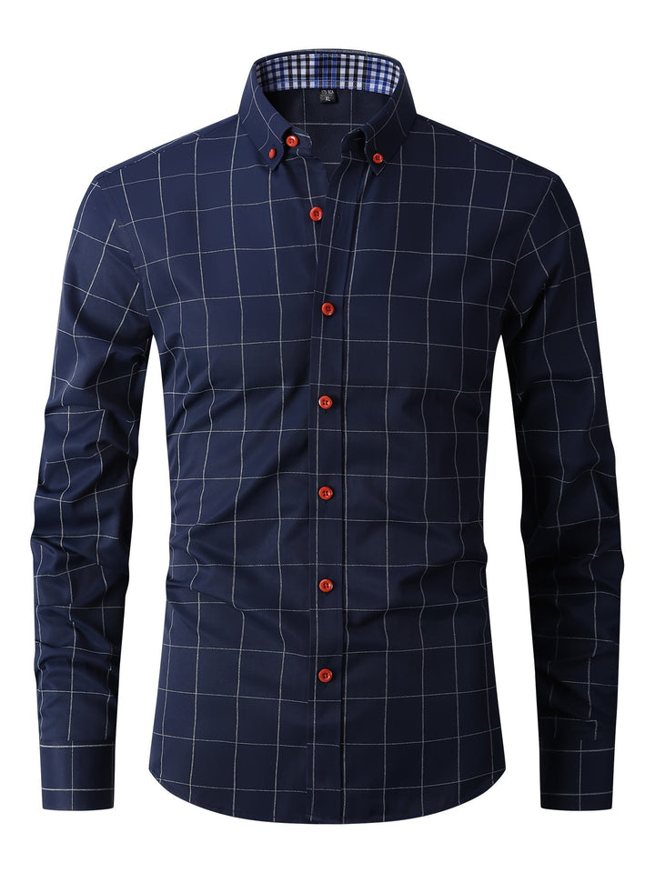 Levoire | Chemise D'Affaires À Carreaux À Manches Longues Bleu