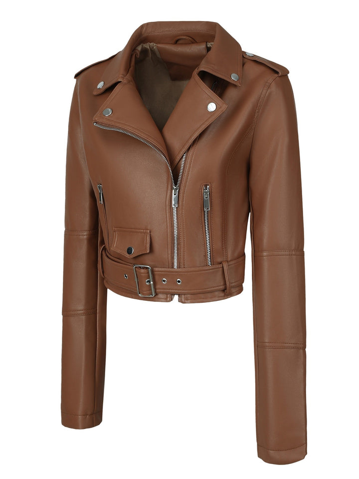 Levoire | Veste En Simili-Cuir Cropped Avec Zip Et Manches Longues