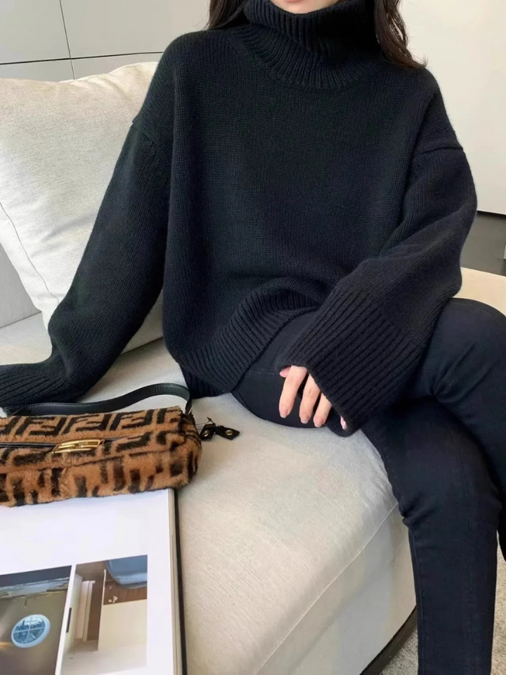Levoire | Pull en tricot à col montant pour femmes en grandes tailles, Doux et Confortable Noir