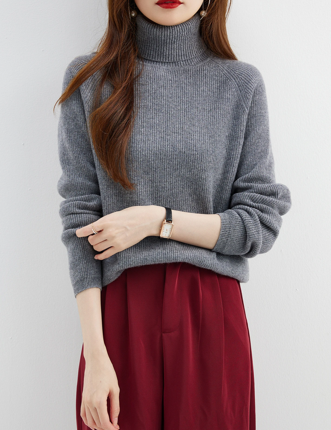 Levoire | Pull en Cachemire pour Femmes Pull à Col Cambré, Chaud & Confortable Gris
