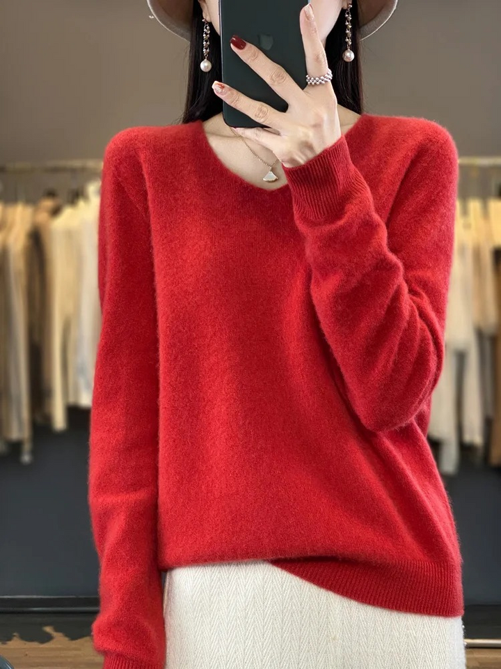 Levoire | Kashmir pull Femme Élégant Col en V, Doux & Confortable Rot