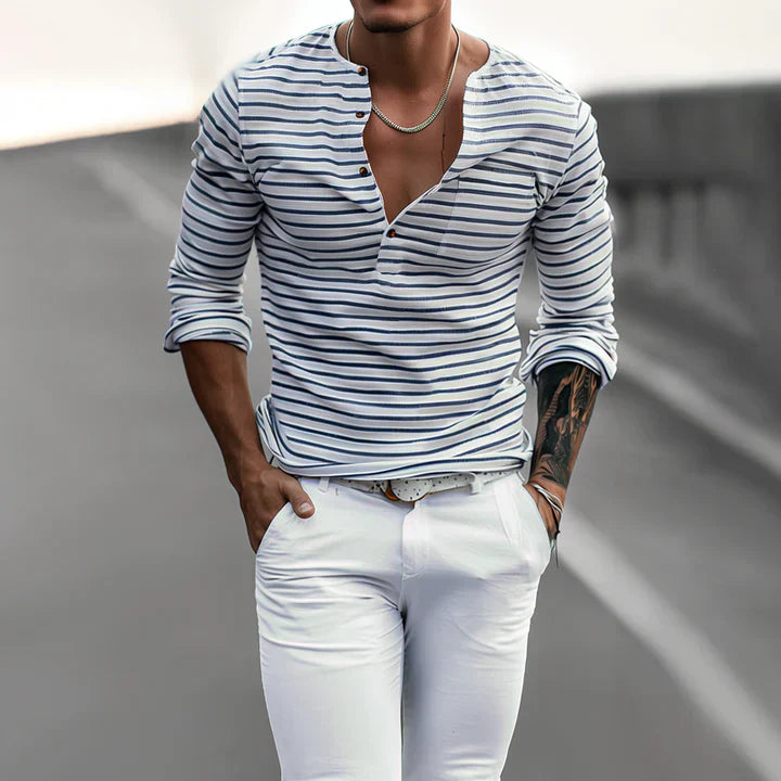 Levoire | Chemise À Rayures À Manches Longues Avec Col Henley