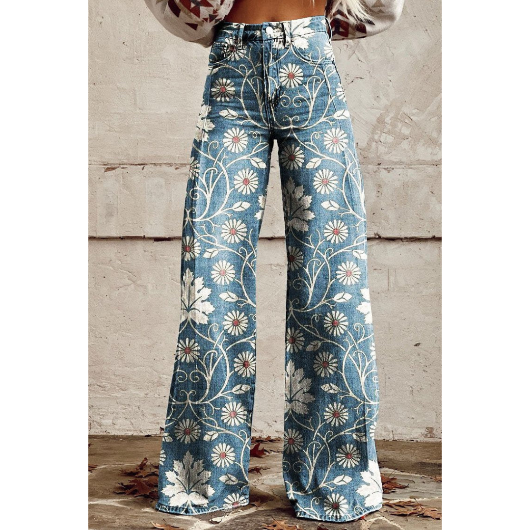 Levoire | Pantalon Femme Large À Motifs Floraux Bleue