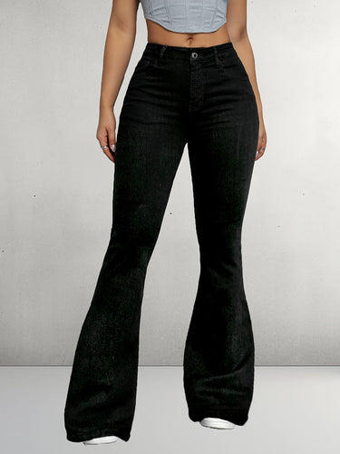 Levoire | Pantalons Flare Noirs Élégants Avec Boutons