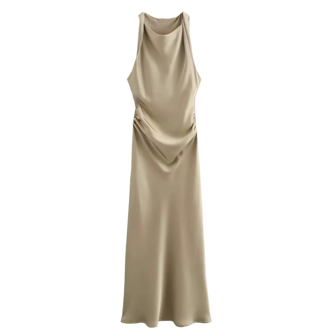 Levoire | Robe Maxi Satin Drapé Élégante Or