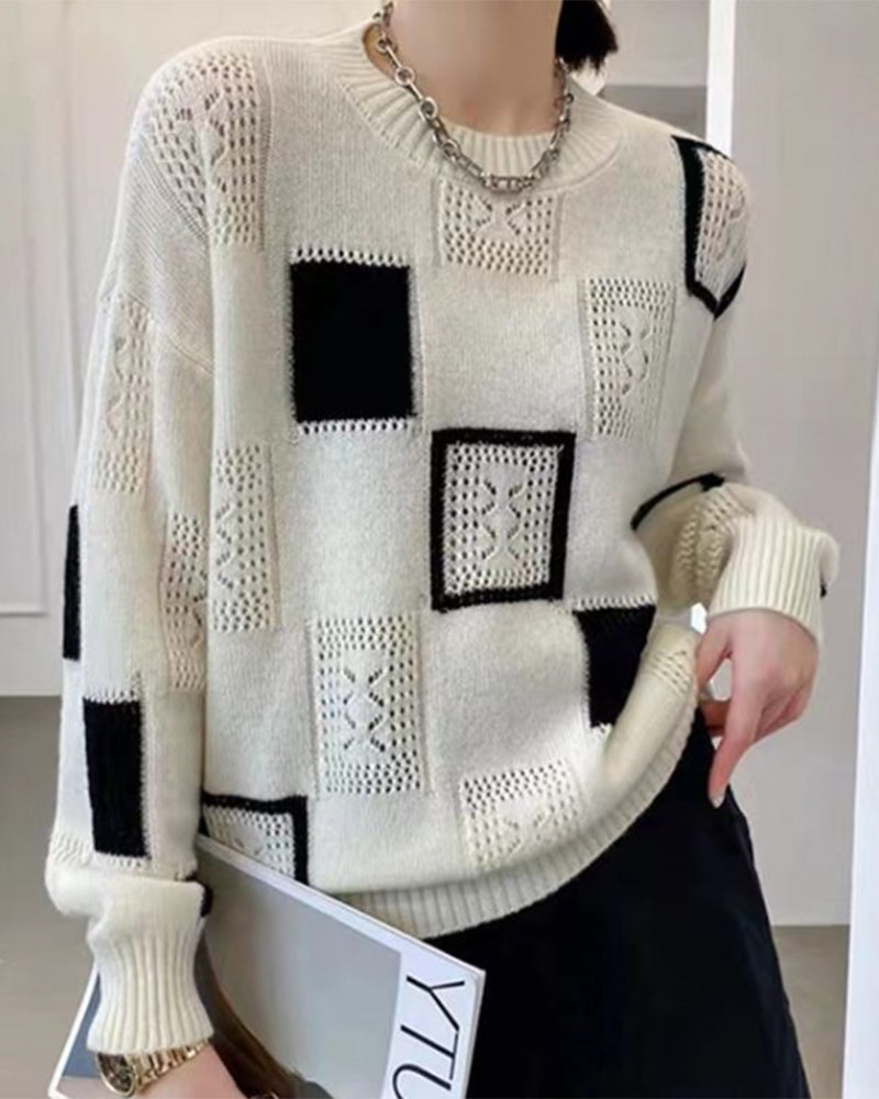 Levoire | Pull Moderne En Maille Carrée À Blocs De Couleurs Blanc
