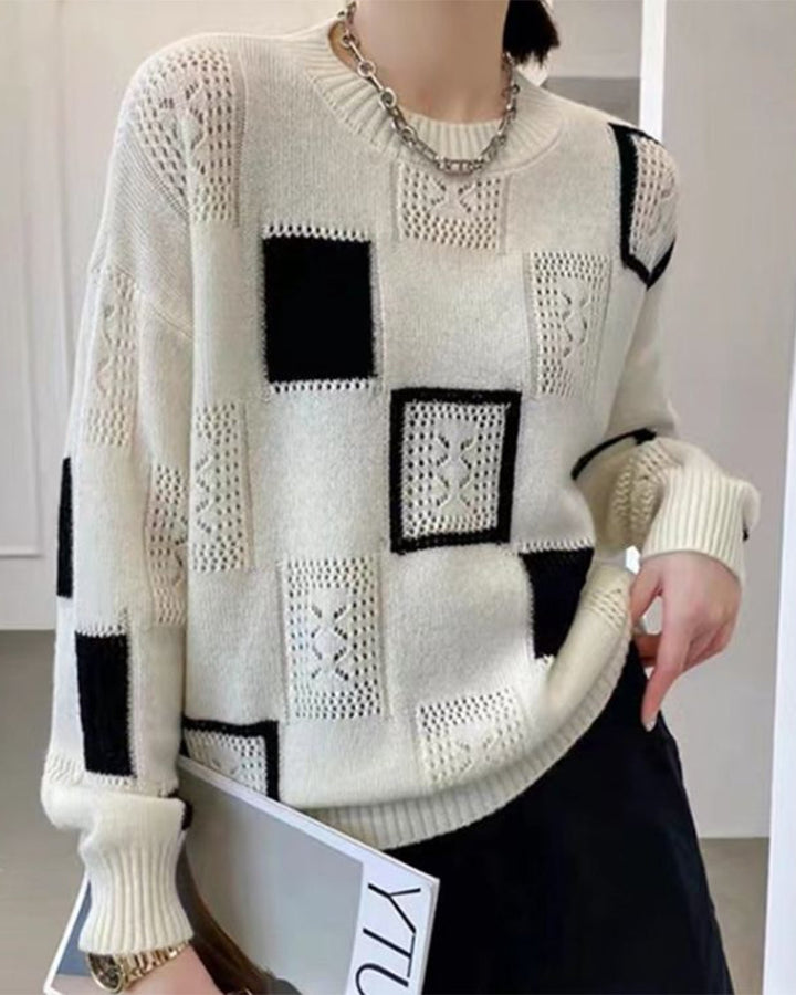 Levoire | Pull Moderne En Maille Carrée À Blocs De Couleurs Blanc