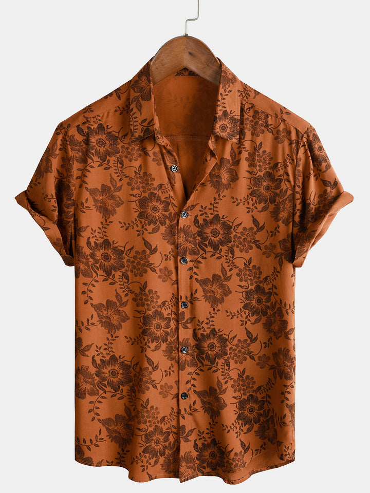 Levoire | Motif Floral Rétro Avec Manches Courtes Braun