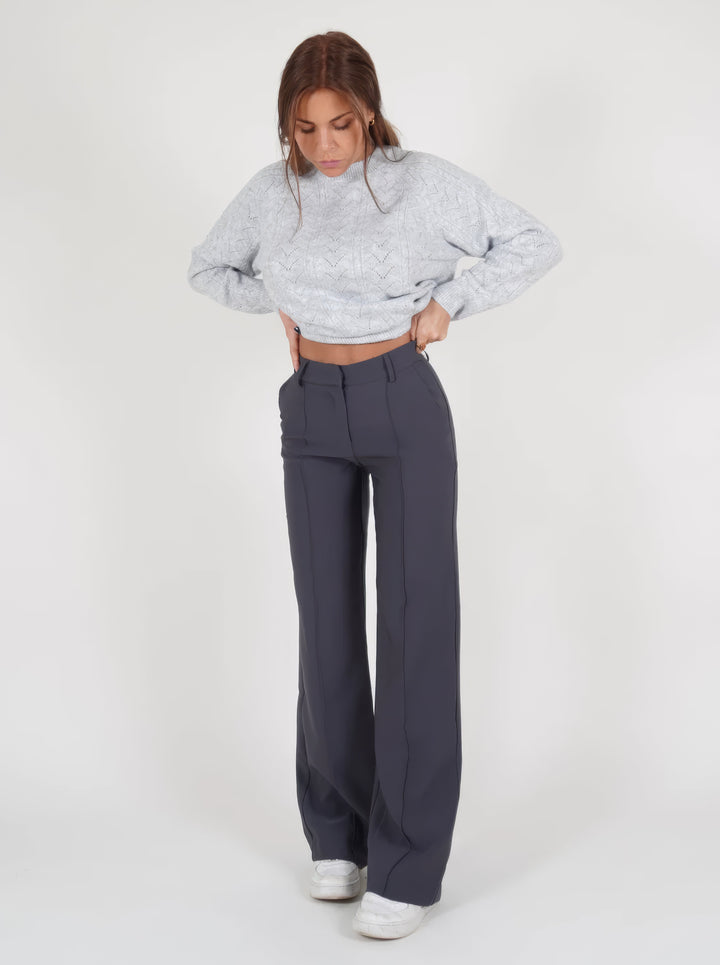 Levoire | Pantalon Femme Taille Haute & Jambes Amples Gris