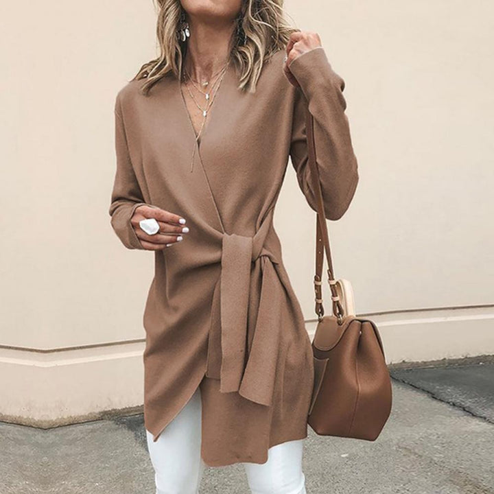 Levoire | Gilet Tricoté Pour Femmes Chaud Avec Ceinture Sable