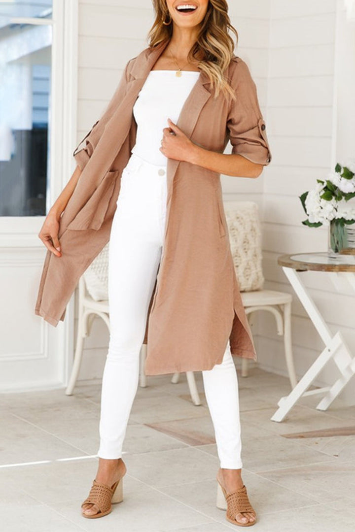 Levoire | Pull Femme Tricoté Long Avec Col Retourné Khaki
