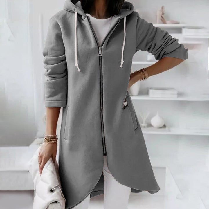Levoire | Pull À Capuche Long Et Confortable Avec Zip Pour Femmes Gris