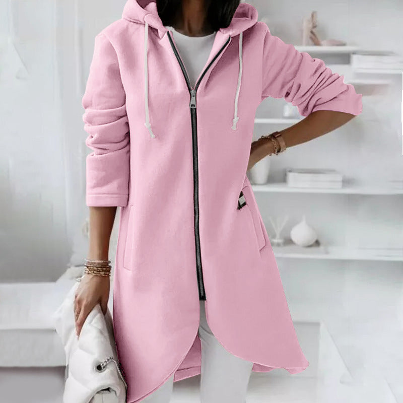 Levoire | Pull À Capuche Long Et Confortable Avec Zip Pour Femmes Rosa